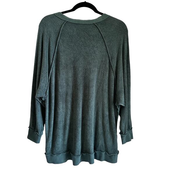 NWOT-Free People Take It Off Textured Pullover Sweatshirt Teal Size:XS OVERSIZED - Picture 3 of 5